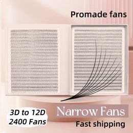 Narrow 2400 Fans Lashes XXL Mega Tray Premade Volume Fan Ultra Dark Pointy Base Promade Eyelash Supplies 240126