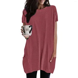 Women's T Shirts Womens Summer Fashion Casual Solid Loose Pullover Crewneck Short Sleeve Tunic Tops Blouse With Pockets