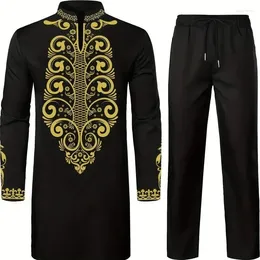 Ethnic Clothing Two-piece Suits Long Sleeve Kaftan Tops & Pants Set Formal Party African Men Suit Shirt Traditional Clothes