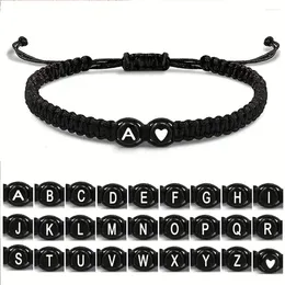 Charm Bracelets Simple Black 26 Letter Braided Bracelet Creative Adjustable Name Initials Wove Wristband Couple Gifts Hand Accessories