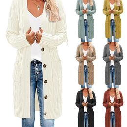Women's Knits Holifeni Cardigan Sweater 2024 Autumn And Winter Long Coat Twisted Rope Solid Colour Knitted Sweaters Women Twist The