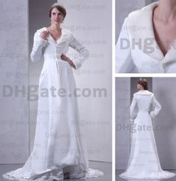 Wedding Cloaks Aline Satin Artifical Wool Bridal Jacket Long Sleeves Sweep Train Real Actual Image9578509