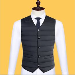 Autumn Winter Down Cotton Men Coat Vest Fashion Button Cardigans Thicken Warm Solid VNeck Casual Versatile Sleeveless Jackets 240119