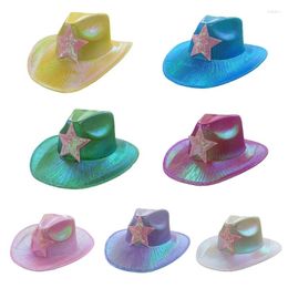 Berets Wide Brim Hat Cowgirl Caps Sequin Pentagram Party Night Club Lady Costume
