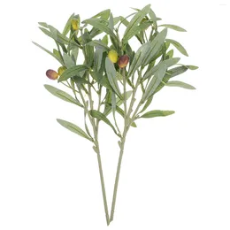 Decorative Flowers 2 Pcs Household 3 Forked Olive Branches Decor Fake Olives Leaf Plastic Simulated Plant