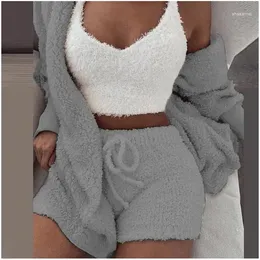 Women's Pants 2024 Fluffy Three Piece Set Lounge Sexy 3 Women Sweater Knit Tank Top And Casual Homewear Outfits Home Suit