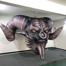 5mH (16.5ft) with blower wholesale High Quality Hanging Inflatable Balloon Skull With Strip for Nightclub Ceiling Halloween Event Stage Decoration