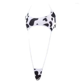 Women's Swimwear Milk Cow Print Bodysuit Animal Cosplay Costume Anime Sexy Mini Lingerie Nightwear Swimsuit Women Bikini Backless One Piece