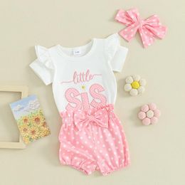 Clothing Sets 3 Piece Baby Girl Summer Outfit Little SIS Letter Short Sleeve Bodysuit And Dots Print Shorts Set With Headband