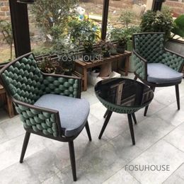 Camp Furniture Nordic Leisure Rattan Chair For Woven Outdoor Backrest Dining Villa Garden Terrace Cafe Chairs