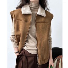 Women's Vests 2024 Women Winter Warm Suede Material Vest Coat Lambwool Inner Thick Tops Chaleco Mujer Gilet Casaco Feminino