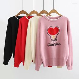 Women's Sweaters 2024 Ladies Sexy O-Neck Long Sleeve Knitted Cute Bulb Heart-shaped Sweater Women Pullovers Autumn Winter Top