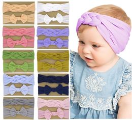 Baby Headbands Nylon Bow Hair Accessories Kids Girls Braid Wide Head Wrap Children Elastic Bowknot Headband 2pcs Set Solid C6523870