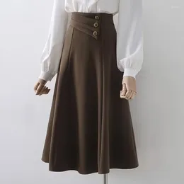Skirts Women Skirt Black Khaki A-Line High Waist Casual Midi Office Ladies Solid Elegant Pleated