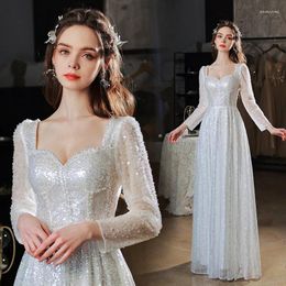 Party Dresses Silvery Long Sleeves Evening Women Sequin Beading Shiny Blingbling Homecoming Dress Exquisite Elegant Host Gown