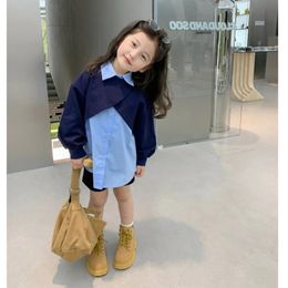 Baby Girls Shirt Dresses Selling Children's Clothes Autumn Winter TurnDown Collar Preppy Style Top for 19yeas Toddler 240129