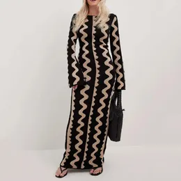 Casual Dresses Women Dress High-waisted Long Stylish Fall Winter Women's Maxi With Color Matching Waved Print For Ankle
