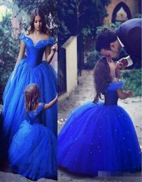 Cute Royal Blue Ball Gown Girls Pageant Dresses Off Shoulder Tulle Floor Length Toddler Birthday Dresses New Cupcake Dress9372990