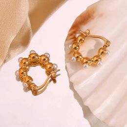 Earrings Mini Pearl Hoop Earrings Stainless Steel Waterproof Hypoallergenic Vintage Jewellery Gold Plated Women earrings 230831