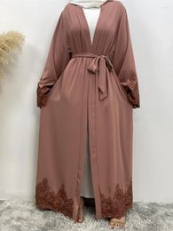 Ethnic Clothing Eid Muslim Abaya For Women Lace Embroidery Dress Morocco Ramadan Lace-up Abayas Kaftan Islam Cardigan Dubai Arab Long Robe