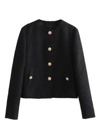 Elegant Singlebreasted Tweed Womens Jackets Autumn Winter Long Sleeve Short Coats Female Fashion Allmatch Packet 240118