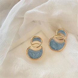 Dangle Earrings Trendy Simple Gold Colour For Women Girl Circle Round Minimalist Party 2024 Jewellery