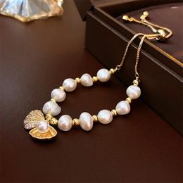 Charm Bracelets Exquisite Natural Freshwater Pearl Shell Zircon Bracelet For Women Fashion Elegant Light Luxury Valentines Day Gift