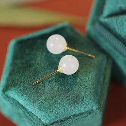 Stud Earrings Fashion White Hetian Jade Bead For Women Girls Gothic Y2K Punk Jewellery Gift E075