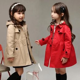 Children Girls Sweatshirt Spring Autumn Birthday Present Long Style Hooded Coat for Girl Kids Jacket Red Windbreaker Coat 240202