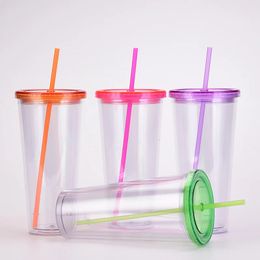 Clear Acrylic Tumbler 32oz Water Cup with Straw Plastic Travel Mug Double Wall Iced Coffee Tumblers For Bridesmaid Gift 240130