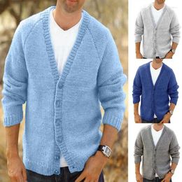 Men's Jackets Solid Colour V Neck Cardigan For Men Casual Coat Autumn And Winter Knitted Mens Button Sweater