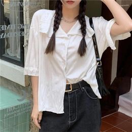 Women's Blouses Autumn Women French Shirts Chic Vintage V Neck Button Korean Fashion Streetwear Y2K Blouse White Casual Long Sleeve Top