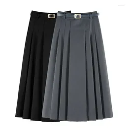 Skirts Grey Suit Mid Length Skirt For Women In Spring And Summer 2024 Niche High Waisted Slim Casual Pleated