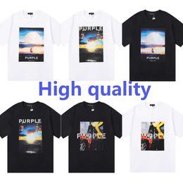 Street Trend Purple Printed Brands 2024SS High Quality Cotton Loose Short Sleeved T-shirt Women Spring summer Unisex Casual Classic Fashion