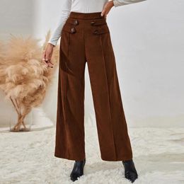 Women's Pants Women Formal Fashion Palazzo Trousers Elegant Pantalones Femme High Waist Button Down Wide Leg Flowy Solid