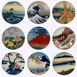Decorative Figurines Japanese Landscape Decoration Plate Vintage Art Surfing Fuji Mountain Restaurant Wall Dish Decor