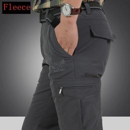 Warm Fleece Winter Pants Thicken Men Zipper Waterproof Work Casual Pants Men Military Tactical Cargo Pants Male Trousers 4XL 240124