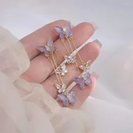 Dangle Earrings 1 Pair Elegant Purple Crystal Butterfly Zircon Long Tassel Stud Earring Jewelery Wedding Gift