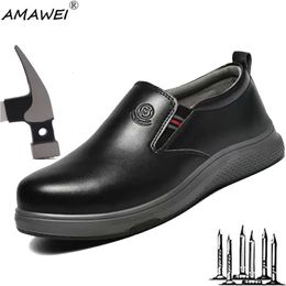 AMAWEI Lightweight Work Anti static Safety Shoes For Man women leather Safety Shoes Work Boots Anti-Smashing Anti-iercing 240130