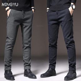 MINGYU Brand Autumn Winter Brushed Fabric Casual Pants Men Thick Business Work Slim Cotton Black Grey Trousers Male Plus Size 38 240129