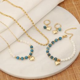 Necklace Earrings Set 4Pcs/Set Retro Classic Commute Heart Shape Stainless Steel Beaded Bracelets Gifts For Women Girl