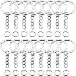 Keychains 50pc Metal Blank Keyring Keychain Split Rings Keyfob Key Lobster Clasp Pendant Chains Climbing Buckles Carab