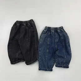 Trousers 2024 Spring Girls Vintage Jeans Solid Children Casual Pants Boys Denim Loose Harem 1-6year Baby Clothes