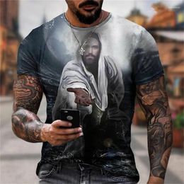 Men's T Shirts Retro Character Print T-shirts Cross Short-sleeved Trend Personality Clothing Summer Breathable