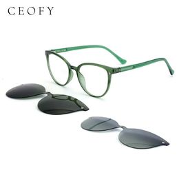 Ceofy Women Glasses Frame Magnetic Polarised Clips On Sunglasses Optical Myopia Eyeglasses Prescription Eyewear Green 69940 240131