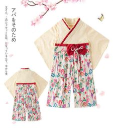 Baby Girl Kimono Baby Clothes Japanese Romper Print Kimono Floral Print Red Bow Kawaii Clothing Toddler Girl Clothes Kids Outfit G9713652
