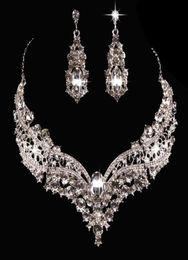 Luxury Designer Two Pieces Crystal Rhinestones Bridal Jewelry 1 Set Bride Necklace Earring Wedding Party Accessories6946651