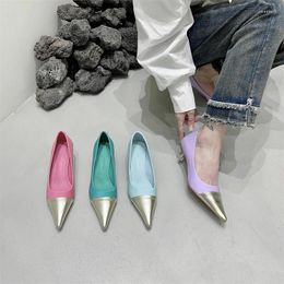 Dress Shoes Women's High-Heeled Colour Matching Small Fragrant Wind Pointed Shallow Mouth Single Pumps Style Spring Summer