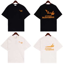 Summer New Collection Orange Letter Printing Simple and T-shirt Loose Mens Womens Short Sleeves