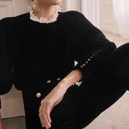Women's Blouses Rowling Mirror Vintage Solid Velvet Pullover Shirt Women Lace Collar Long Balloon Sleeves Blouse Office Lady Tops